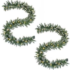 WBHome 2 PCS Pre-lit 9 Feet/106 Inch Christmas Garland with 50 LED Lights Holiday Decorations, Battery Operated (Batteries NOT Included)