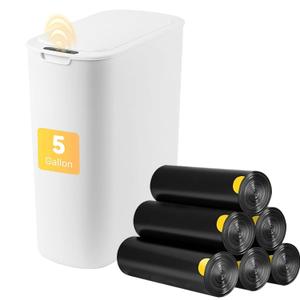 Bathroom Trash Can with Lid 5 Gallon White Motion Senor Touchless Automatic Garbage Cans for Kitchen,Bedroom, Office, Living Room
