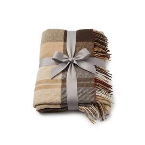 Throw Blanket Cozy Soft Tartan Checked Fringe Earth-Tone Blanket 50x60 Inches, for Couch, Sofa and Bed, Warm Lightweight Coffee Brown Travel Fringe Throw
