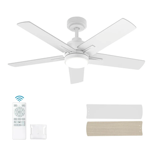 EasyNice 42 Inch White Ceiling Fan with Light, Flush Mount and Remote Control, Dimmable 3Color Temperature LED, 6Speed Reversible DC Motor, 5Blade Modern Design for Indoor or Outdoor