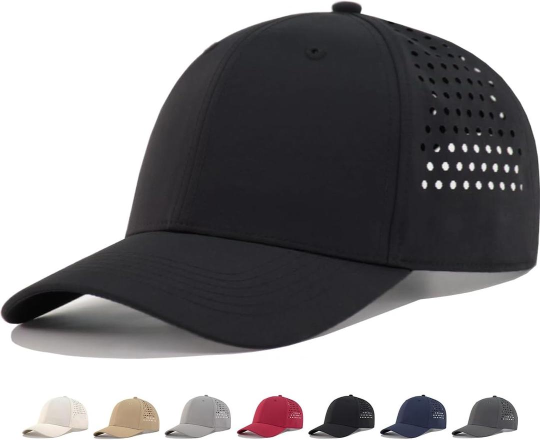 Laser Cut Golf Hat M,L,XL,XXL Waterproof Breathable Men Women Baseball Cap,Lightweight UV Sun Protection Outdoor Sports Cap OneSize Black (Black)