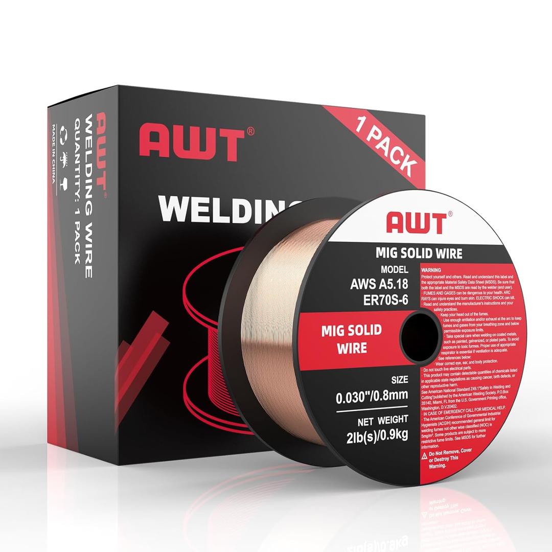 AWT Solid MIG Welding Wire, ER70S-6 Gas Solid Carbon Steel Mig Wire with Low Splatter, .030" 2-Pound Spool, Pack of 1
