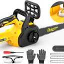 16 Inch Electric Chainsaw Compatible with Dewalt 20V/60V MAX Battery (Tool Only), Brushless Cordless Chainsaw with Auto Oiler, Battery Level Screen, 3 Chains, Handheld Pruning Saw for Tree Branch (Yellow-black-16)