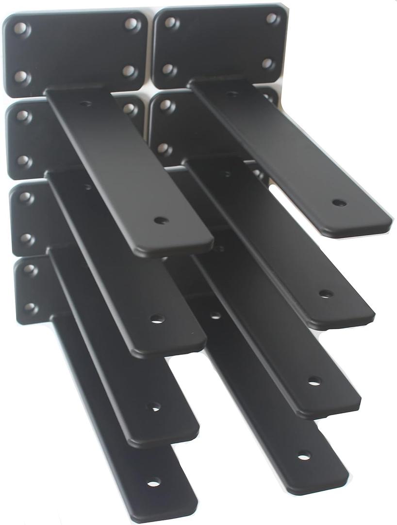 8 Pack - 8 inch Black Hidden L Shelf Bracket (1/5 Inch Thicked) Iron Floating Shelf Brackets Rustic Industrial Metal Brackets for Shelf Support