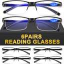 6Pack Reading Glasses Men, Spring Hinge Blue Light Blocking Readers, Lightweight TR90 Computer Magnifying Eyeglasses