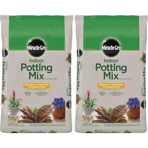 Miracle-Gro Indoor Potting Mix, Blended for a Variety of Houseplants, Feeds for up to 6 Months, 16 qt., 2-Pack (EXP 01/01/28)