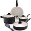 GreenLife Soft Grip 8 Piece Cookware Set, Non-Toxic PFAS-Free Ceramic Nonstick, Frying, Sauce, Saut, Utensils, Glass Lids, Stay-Cool Handles, Wobble Free, Dishwasher & Oven Safe, Black (8 Piece Cookware Set, Black)
