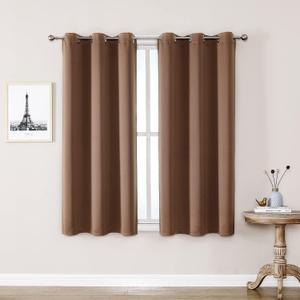 ChrisDowa Small Window Curtains 50 inches Long for Bedroom - Grommet Short Thermal Insulated Room Darkening Curtains for Kitchen (2 Panels, Cappuccino, 29 x 50 Inch)