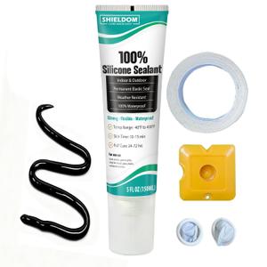 SHIELDOM Silicone Sealant Adhesive Silicone Caulk with Finishing Tool 100% Waterproof Seal Shrink & Crack Proof, Flexible, Strong Adhesion for Automotive, Bathroom, Kitchen, Windows 150ML/5Oz (Black)