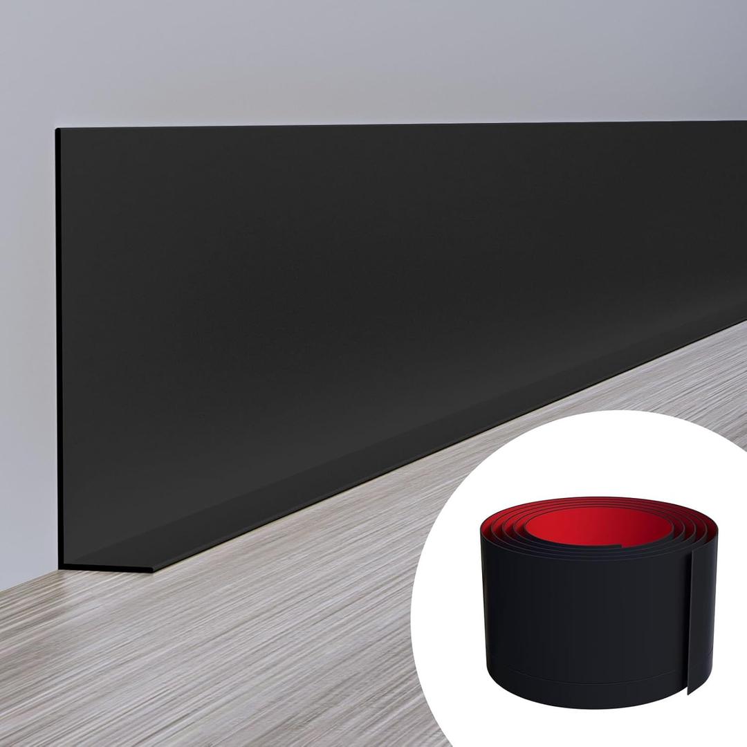 Duzzy Flexible Baseboard Molding Trim, 5 Inch(W) x 20 Feet(L) Peel and Stick Rubber Wall Trim Molding, Self-Adhesive Vinyl Wall Base Cove Base (5 Inch x 20 Feet, Black)