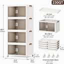 229QT Foldable Storage Bin with Lid 4-Tier, High-Capacity, Stackable Storage Container featuring Front Opening Design and Wheels，Wardrobe Organizer Bin suitable for Bedrooms and Garages.