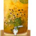Glass Drink Dispenser with Stand,2.1 Gallons Wood Stand Cold Beverage Dispensers-Large Drink Dispensers For Parties,Bars,Restaurants