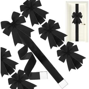 6 Pcs Christmas Velvet Cabinet Door Bows and Ribbons Large Red Black Christmas Door Cabinet Bows for Gifts Xmas Cabinets Furniture Kitchen Party Decorations(Black) (Black)