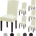 Stretch Dining Room Chair Covers Set of 6, Removable Washable Dining Chair Slipcovers for Dining Chairs, Dining Room, Hotel, Ceremony (XLarge-6 Pcs, Beige-jacquard)