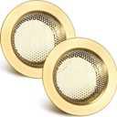 2 Pcs Sink Strainer Stainless Steel Kitchen Sink Drain Strainer Basket Cover Mesh Hair Food Catcher, Large Wide Rim of 4.4 Diameter(Brushed Gold)