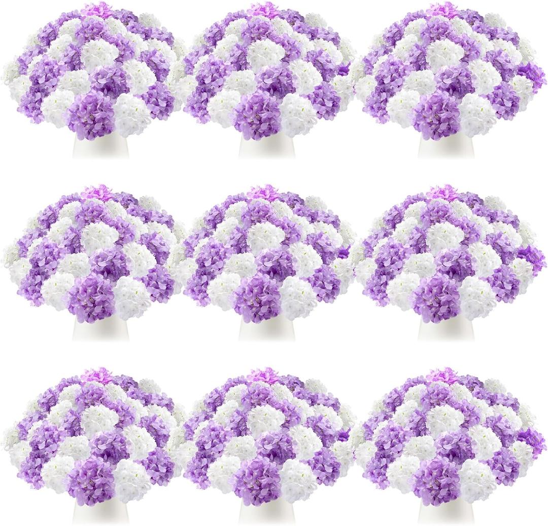 Tigeen 100 Pcs Hydrangea Artificial Flowers Bulk 7.48 Inch Artificial Hydrangeas with Removable Stems Faux Flowers Wedding Decor for Home Garden Party Decoration DIY Project (White,Purple)