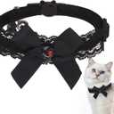 EXPAWLORER Cat Collar with Bells,Adjustable Soft Velvet Cat Collar Breakaway with Flower Accessory,Safety Quick Release Gothic Style Pet Collar for Cat,Kitten,Small Dog (Black)