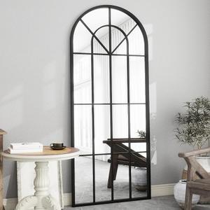 Full Length Mirror, 71"x32" Oversized Floor Mirror Full Length, Large Body Arched Wall Mounted Window Pane Mirrors, Standing Mirrors Hanging or Leaning for Bedroom (Black)