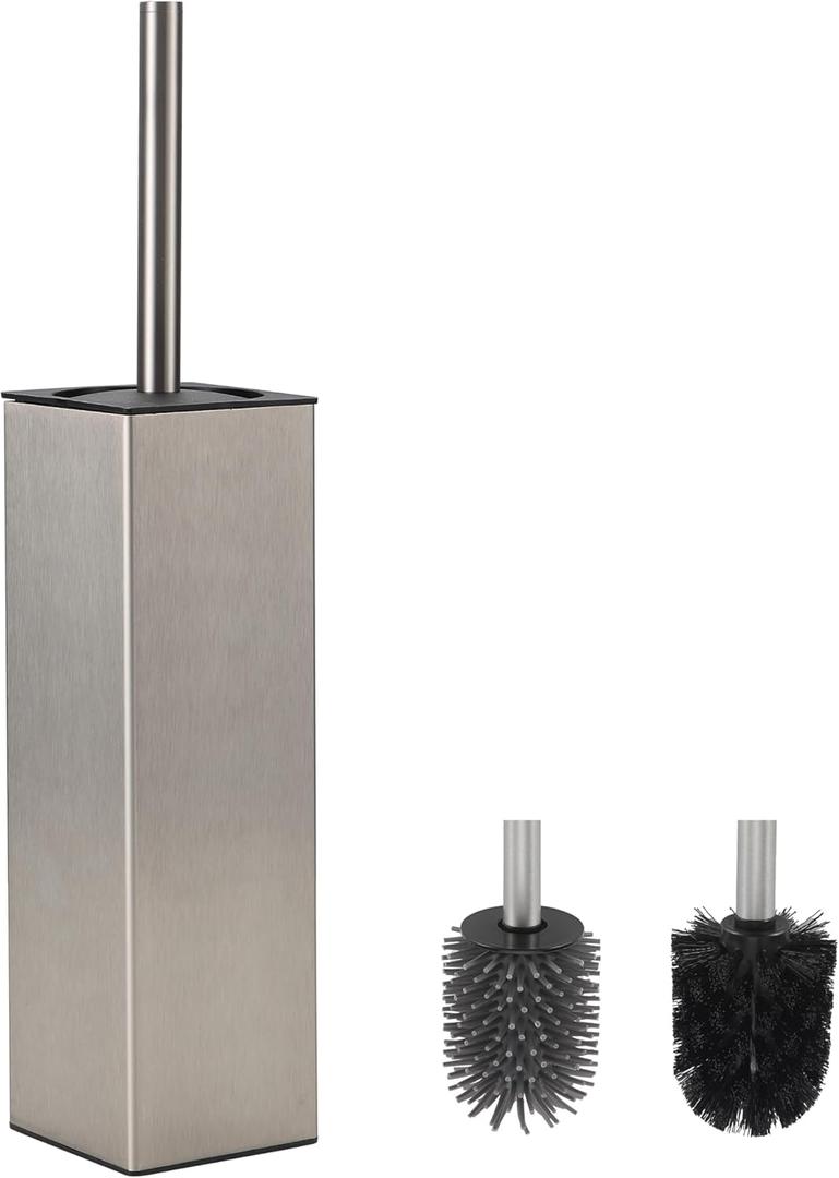 BVL Toilet Brush and Holder Set Brushed Nickel Toilet Bowl Cleaner Brush Freestanding for Bathroom, Brushed Nickel