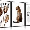 3Pcs Black Framed Trendy Leopard Print Canvas Wall Art Picture Stylish Female Aesthetic Poster Cheetah Printed Preppy Fashion Skateboard Wall Decor for Bedroom Apartment Dorm Living Room 16x24in