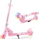 Scooter for Kids Ages 3-12 - Kids Kick Scooters with Led Light Up Wheels & 3 Levels Adjustable Handlebar, Lightweight Foldable 2 Wheel Girly Pink Scooter Christmas Birthday for Girls Boys.
