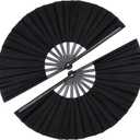 2 Pack 13 Inch Clack Popping Line Dancing Fans Boots on The Ground Large Foldable Clacking Hand Fan Make Sound for Dance Rave (Black)