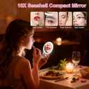 Compact Makeup Mirror with Lights - 3.5" Portable, 2-Sided, Lightweight & Shatterproof, Folding Magnifying Mirror 2X/10X, Unique Gift for Women