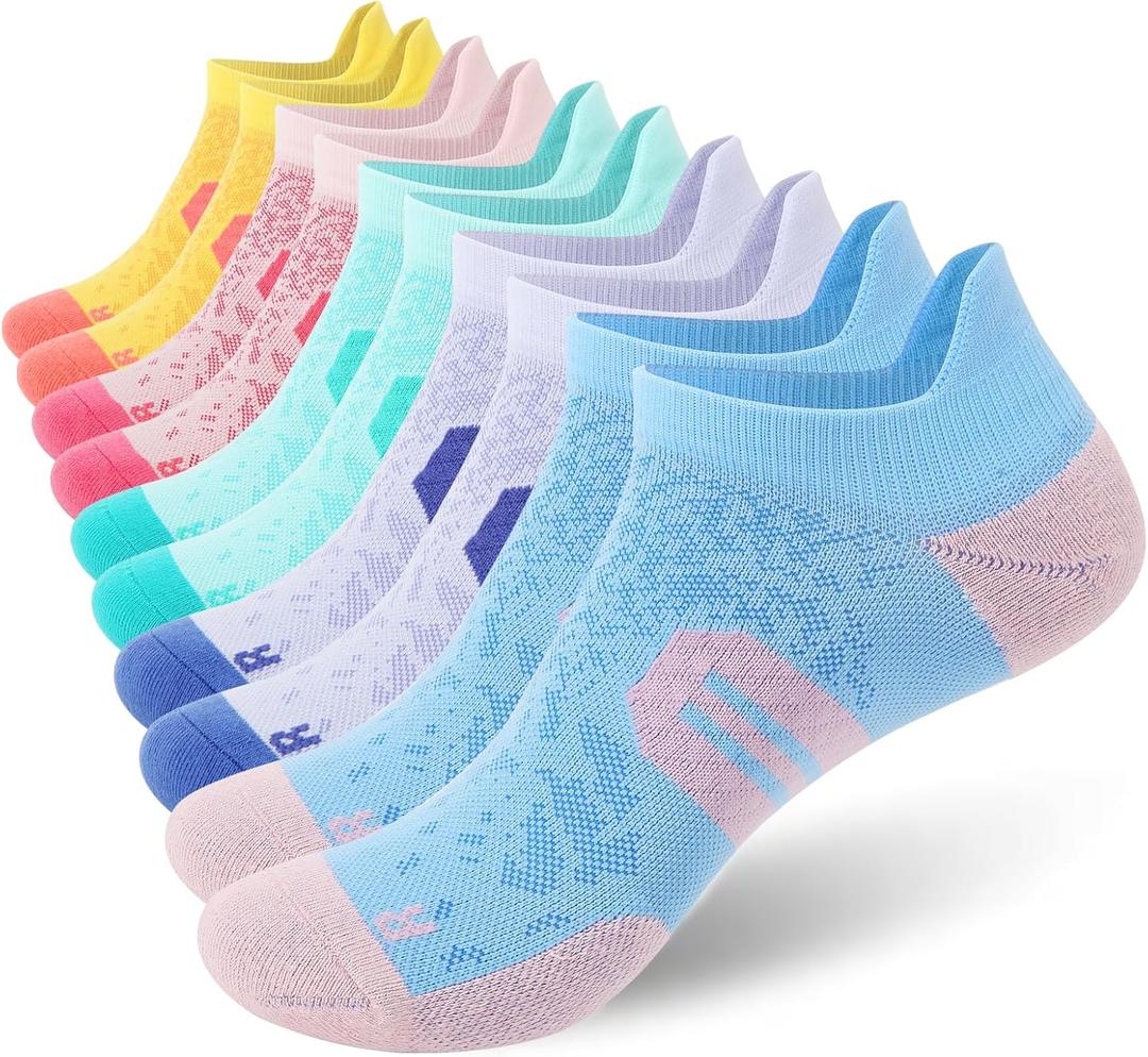 BUDERMMY Womens Ankle Compression Socks with Arch Support Athletic Low cut Running Socks for Women Workout Cushion 5 Pairs (6-8, Mixed Color)