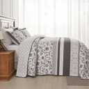 Oversized King Bedspread 120x120, 100% Cotton Extra Large Quilt, Farmhouse Botanical Pattern, Reversible Lightweight Comforter Bedding Set with 2 Pillow Shams, Brown/Coffee