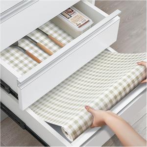 ALIUNI Drawer and Shelf Liner, Non-Slip Kitchen Cabinet Liners Non-Adhesive Thick Strong Grip Waterproof Washable Mats Protect Dresser Shelves Cupboard Bathroom Cabinets, Green Plaid, 12 in X 10 FT