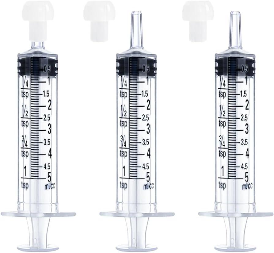 5mL Syringe for Liquid, Food, Oral, Scientific Labs, Measurement, Dispensing, PressIn Adapter, Craft, Big Tip with Cap 3 Pack 5ml Syringes with tsp & mL Measurement