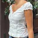 Women's Summer Button Down Crop Tops Cap Sleeve Y2k Slim Fitted Shirts Babydoll Coquette Tops Blouse (White, S)