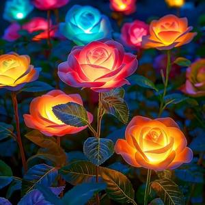 Solar Garden Lights Outdoor, 4 Pack Solar Light Outdoor with 20 Rose Flowers, Waterproof 7 Color Changing Solar Powered Flowers Lights for Outside Patio Yard Pathway