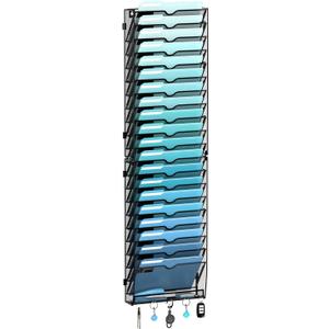 21-Tier Hanging Wall File Organizer with 5 Hooks, Wall File Holder with Labels, Vertical Wall Mount Mail Organizer for Papers, Folders, Magazines, Office Organization, Assembly Needed, Black