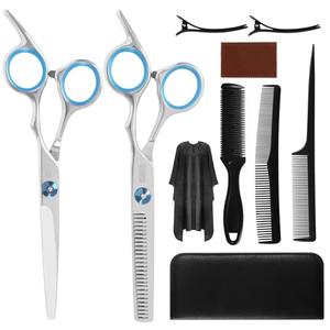 SCEDREAM 10-Piece Hair Cutting Scissors Kit - Professional Set with Thinning Scissors, Comb, Cape, Clips, Leather Bag for Barber, Salon, Home