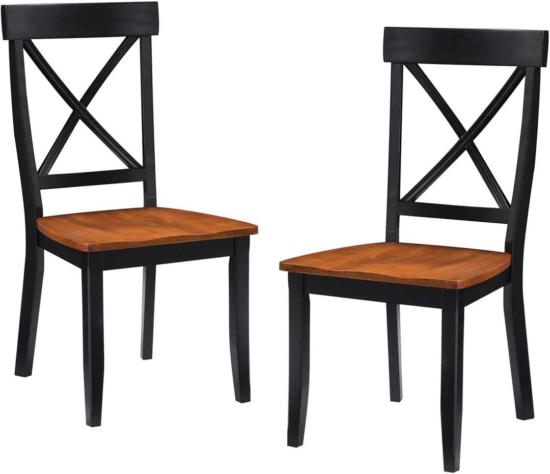 Home Styles Classic Black and Oak Pair of Dining Chairs, with Solid Hardwood Construction, Cottage Oak Finish, X-Style Back, and Mission Style Look, Set of Two, unspecified