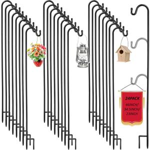 Hicarer 24 Pack 46 Inch Shepherds Hooks Outdoor Plant Hanger Metal Shepherd's Hook Black Garden Bird Feeder Pole for Hanging Solar Lanterns Flower Basket Jars Christmas Lights Wedding Decor