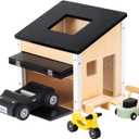 OOOK Wooden Dollhouse Garage Set Includes Workbench, Lawn Mower, Bicycle and Car, Dollhouse Furniture & Accessories for Kids