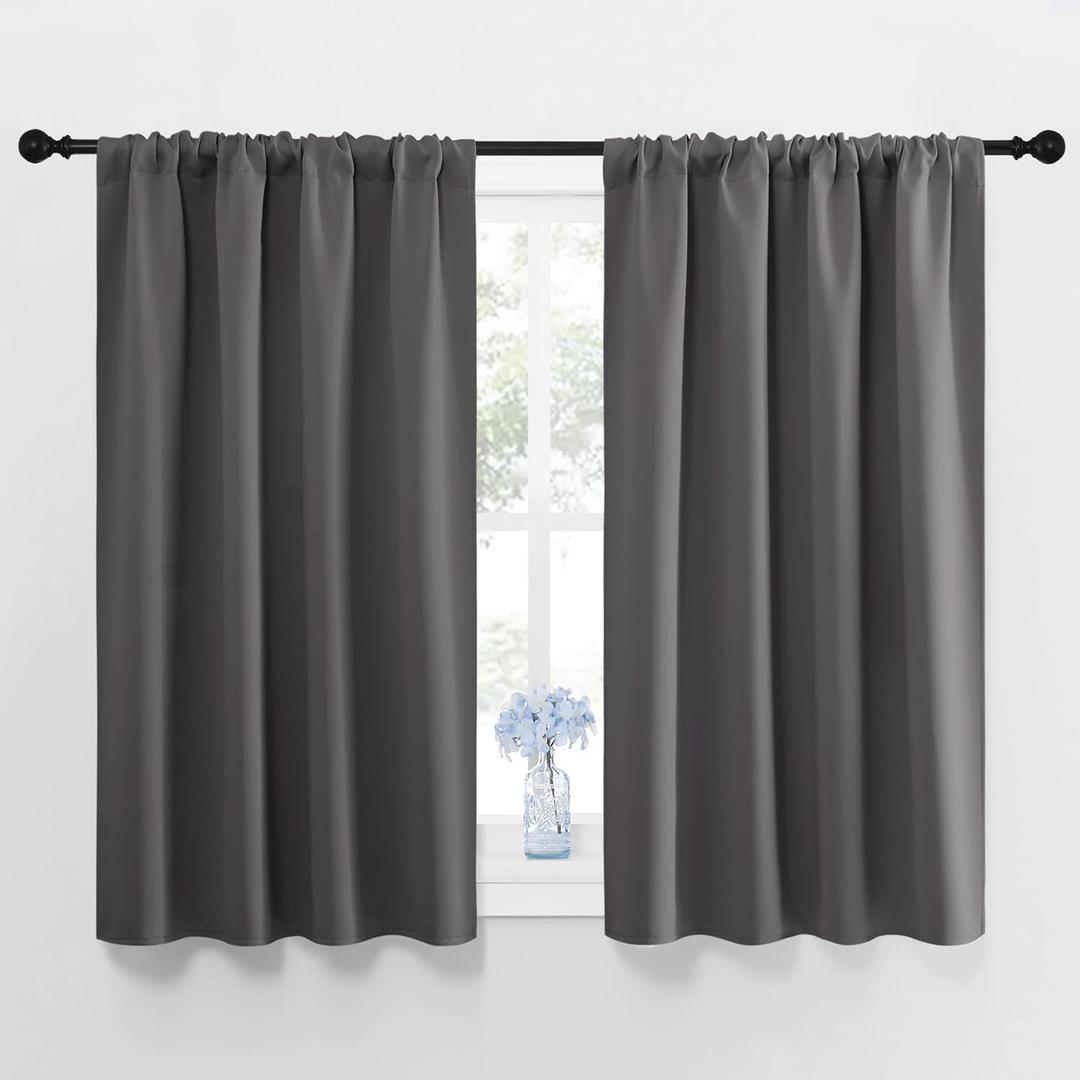 NICETOWN Grey Window Curtains for Bedroom - Home Decoration Thermal Insulated Rod Pocket Blackout Blinds & Drapes for Small Windows (Gray, 2 Panels, W42 x L48 -Inch)