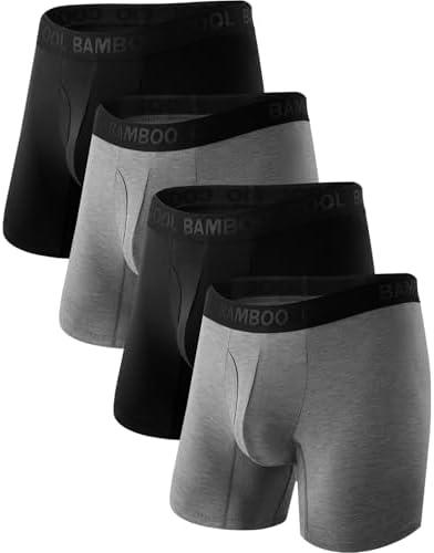 BAMBOO COOL Men's Underwear Boxer Briefs,Regular Leg,Breathable Soft Moisture-Wicking with Fly Underwear For men 4 Pack Medium
