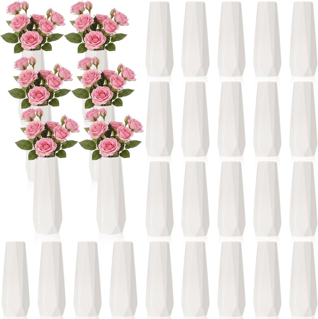 Mimorou 24 Pcs Composite Plastic Flower Vases Bulk, White Plastic Flower Vases for Centerpieces Unbreakable Bud Vase for Wedding Party Living Room Decor(Simple Style)