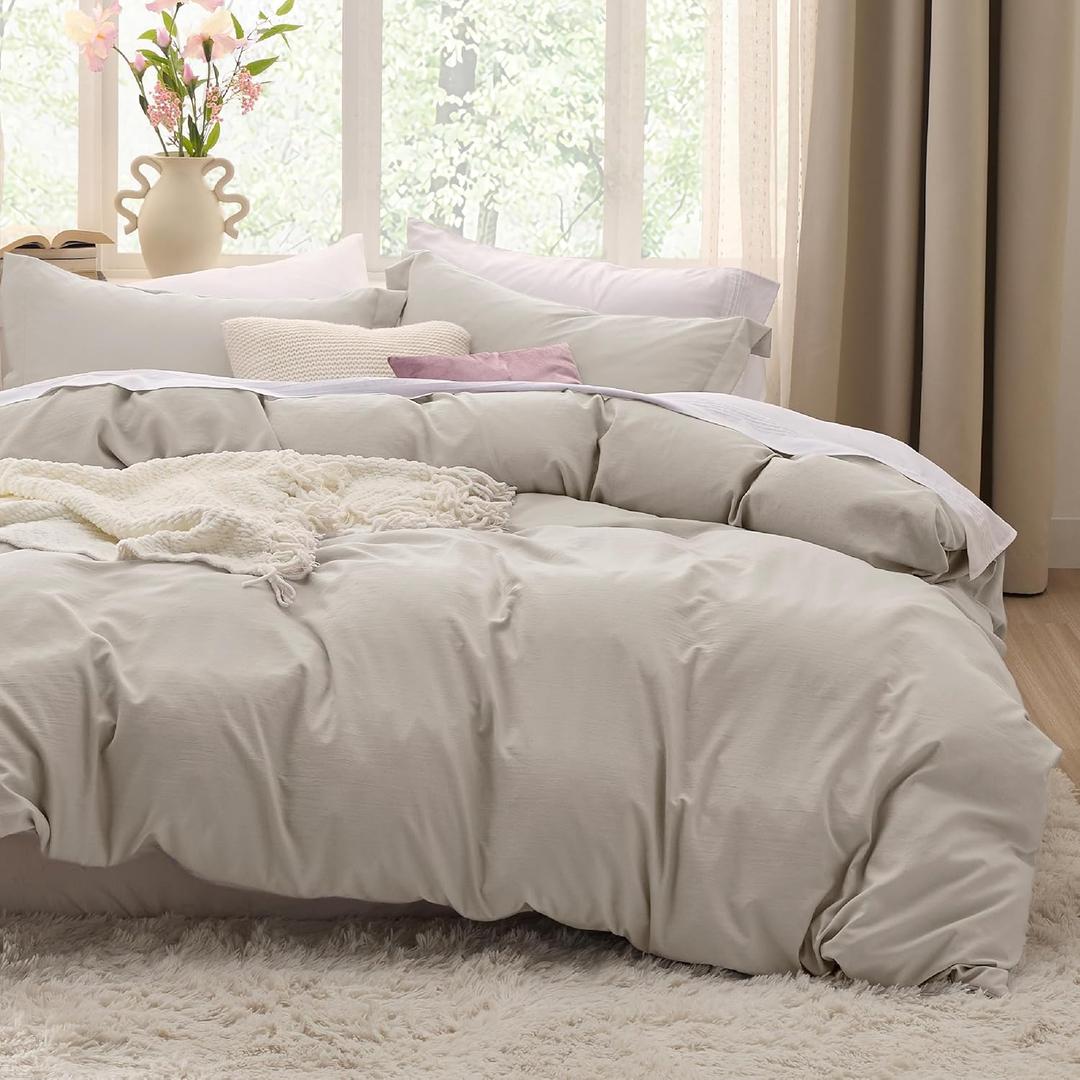Bedsure Duvet Cover Full Size Only - Prewashed Cotton-Like Polyester Extra Soft All Season Bedding, Includes 1 Duvet Cover 80x90 Inches with Zipper Closure, Linen, Comforter Not Included