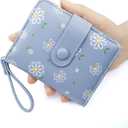 Small Wallets for Women Leather Bifold Zipper Pocket Colorful Flowers Wallet Credit Card Holder with ID Window