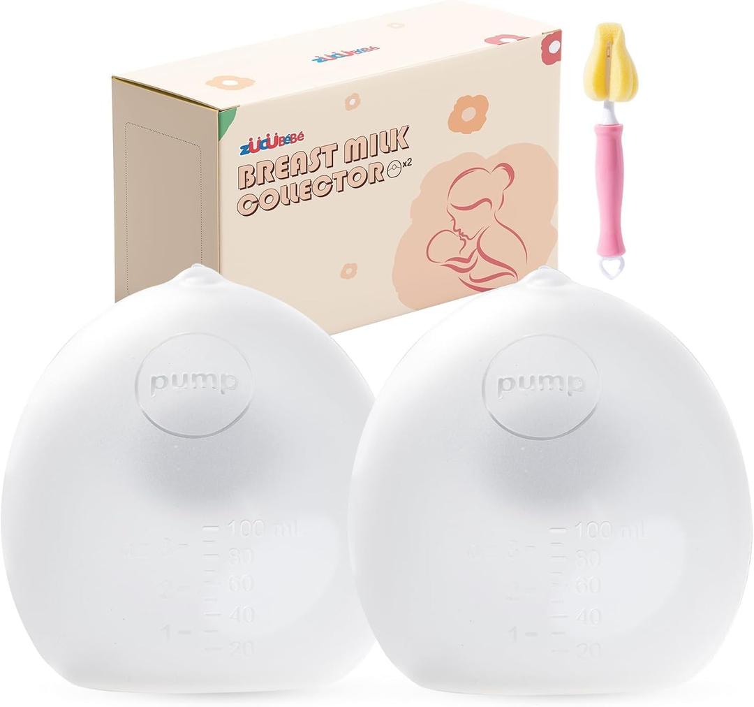 Breast Milk Collector (2 Counts), 3oz/100ml Silicone Breast Milk Collectors for Breastfeeding, Silicone Hands Free Breast Pump,BPA-Free Soft Breast Shel, Breastfeeding Essentials