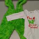 VISGOGO Infant Baby Boy Girls Christmas Jumpsuit Set Letter Print Long Sleeve Romper Green Suspender Costume Pants (12-18 Months)