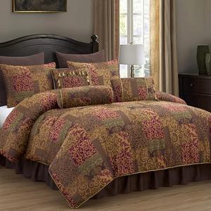 Chezmoi Collection Amelia 9-Piece Floral Jacquard Patchwork Comforter Set, Queen, Multi-Color
