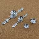 5 Pack Large Sized Enlarged Diamond Clear Crystal Glass Decorative Knobs with Plate,Cabinet Cupboard Door Pulls Handles with Screws for Kitchen Office Decoration (5 Pack, Large, Silver)