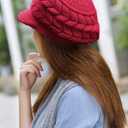 HINDAWI Women Winter Warm Knit Hat Wool Snow Ski Caps with Visor (Red)