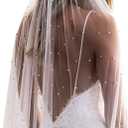 1 Tier Pearl Wedding Bridal Veil With Metal Comb F55 (Chapel Length (90 inches), White)