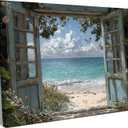 Coastal Beach Window View Wall Art, Ocean Seascape Decor, 24" L x 16" W